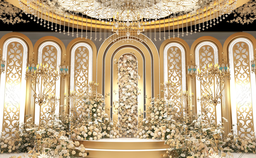 盖州香槟色调婚礼堂效果展示